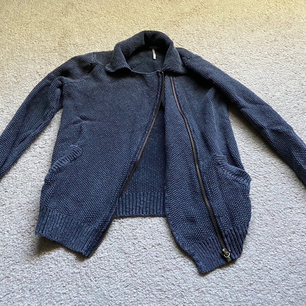 Free people grey/blue zip up jacket